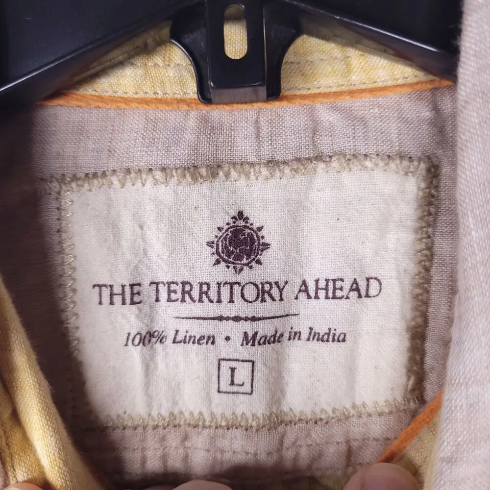 The Territory Ahead Linen Shirt Mens Large Multi Color Patchwork - Picture 9 of 10